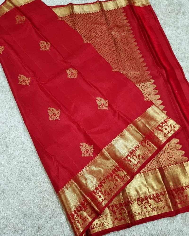 Red Palakhi By Aab Soft Lichi Silk Jacquard Border Saree 